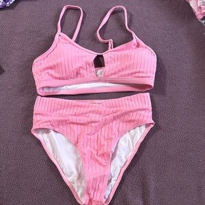 Pink Ribbed Bikini Set